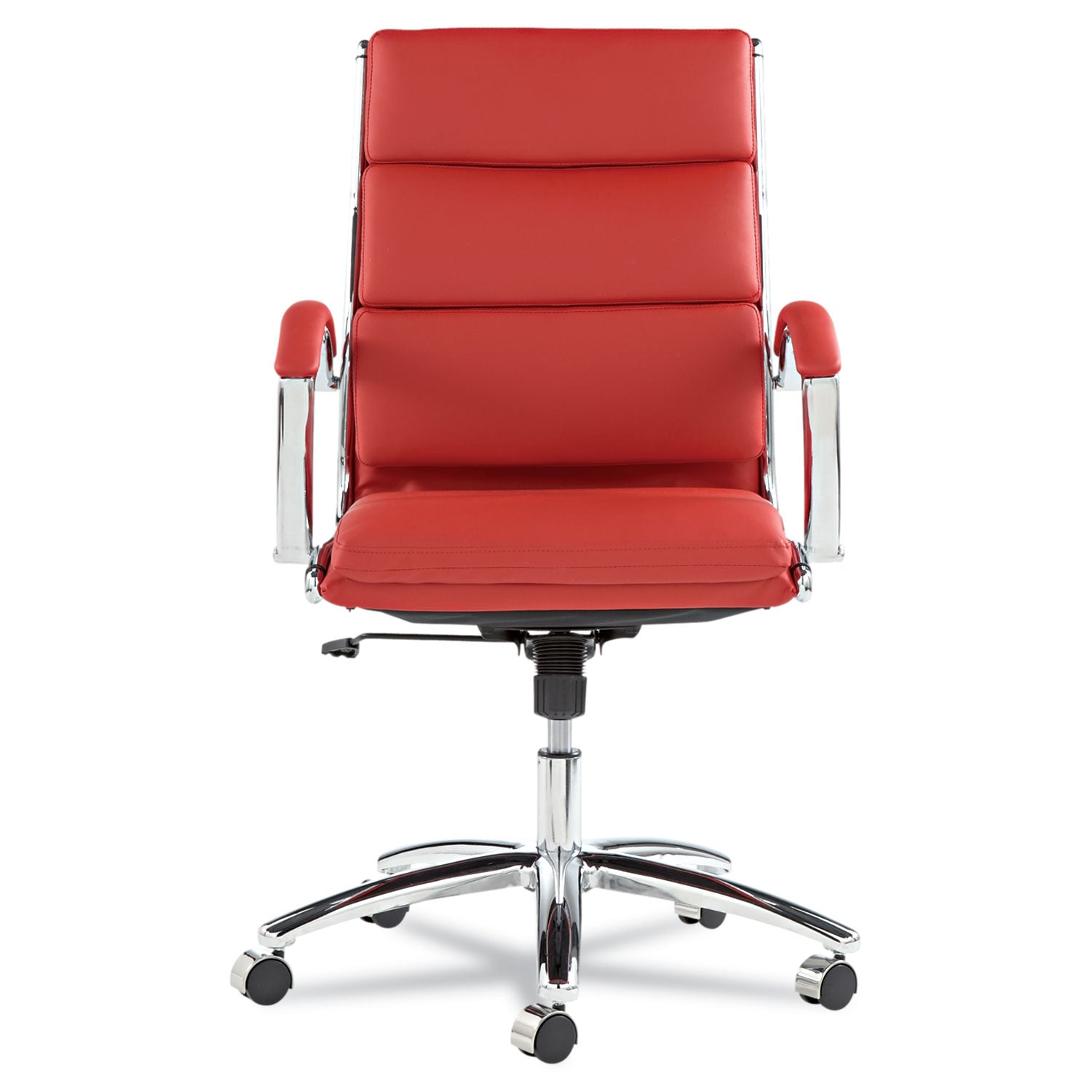 Alera Neratoli Mid-Back Slim Profile Chair, Faux Leather, Supports Up to 275 lb, Red Seat/Back, Chrome Base - 