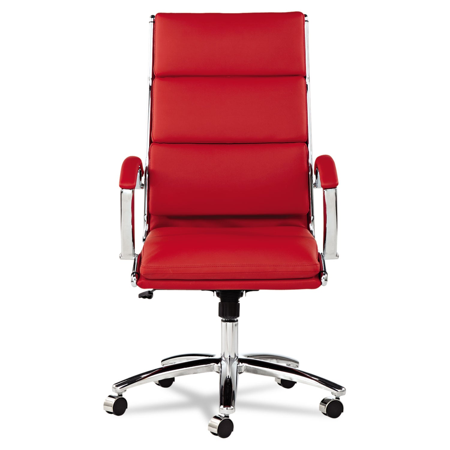 Alera Neratoli High-Back Slim Profile Chair, Faux Leather, Up to 275 lb, 17.32" to 21.25" Seat Height, Red Seat/Back, Chrome - 
