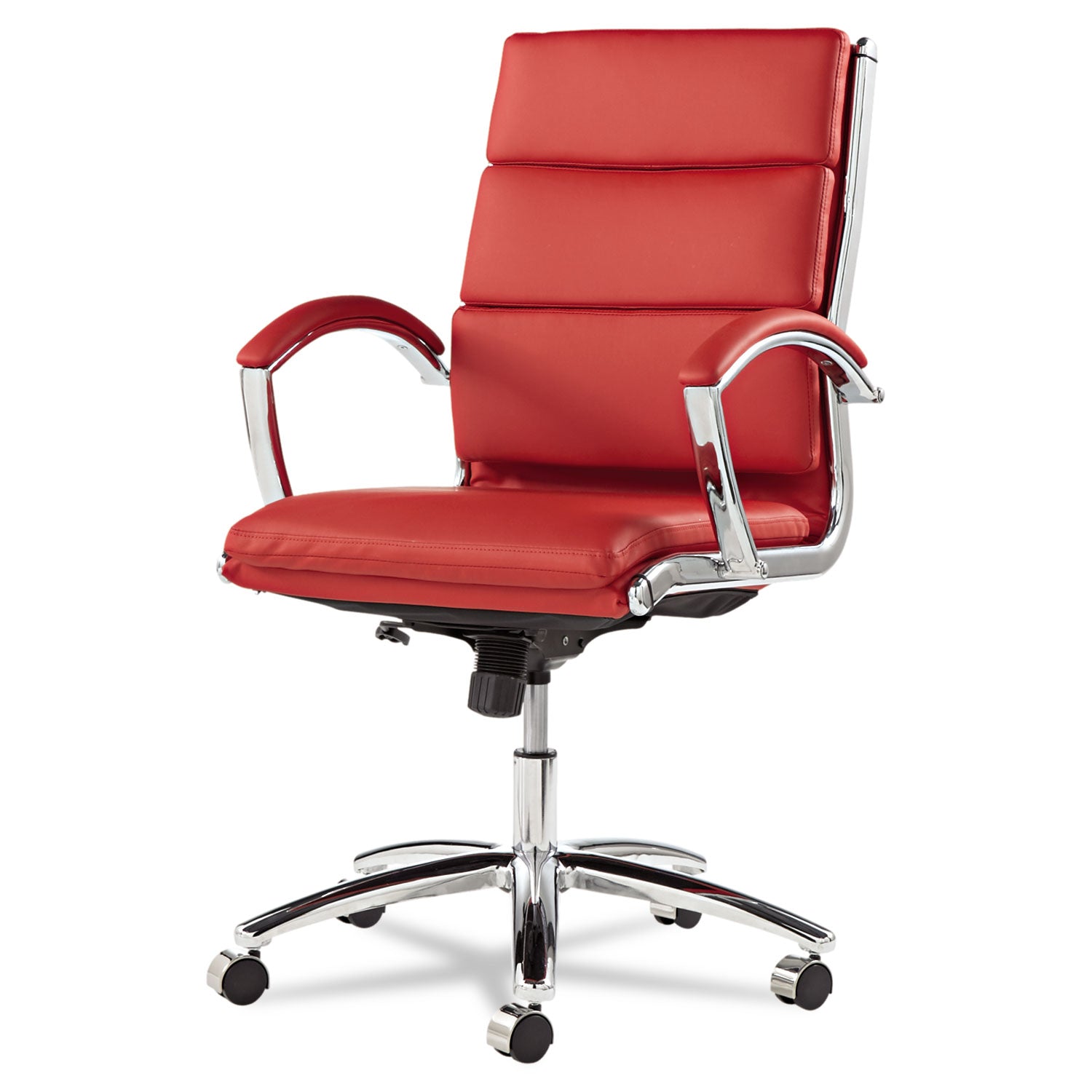 Alera Neratoli Mid-Back Slim Profile Chair, Faux Leather, Supports Up to 275 lb, Red Seat/Back, Chrome Base - 