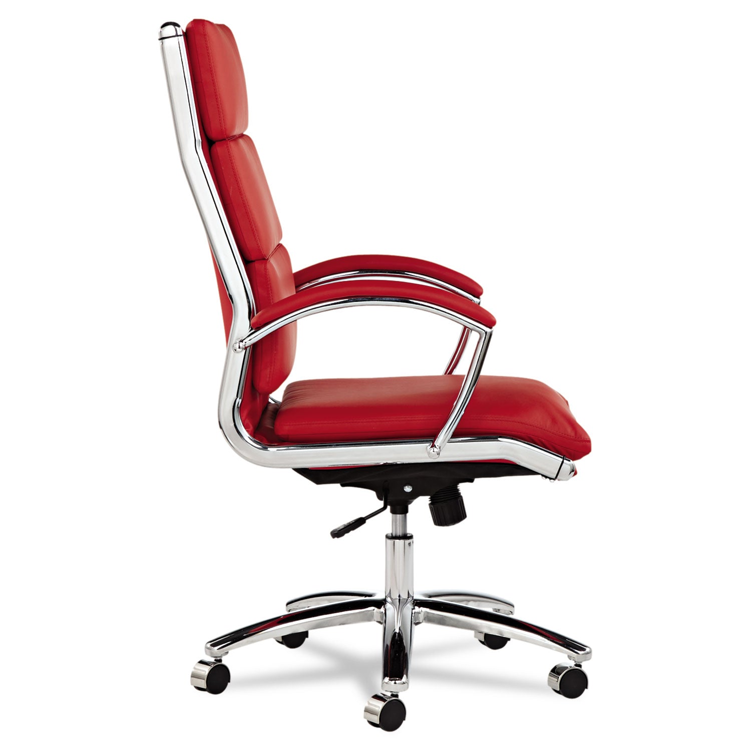 Alera Neratoli High-Back Slim Profile Chair, Faux Leather, Up to 275 lb, 17.32" to 21.25" Seat Height, Red Seat/Back, Chrome - 
