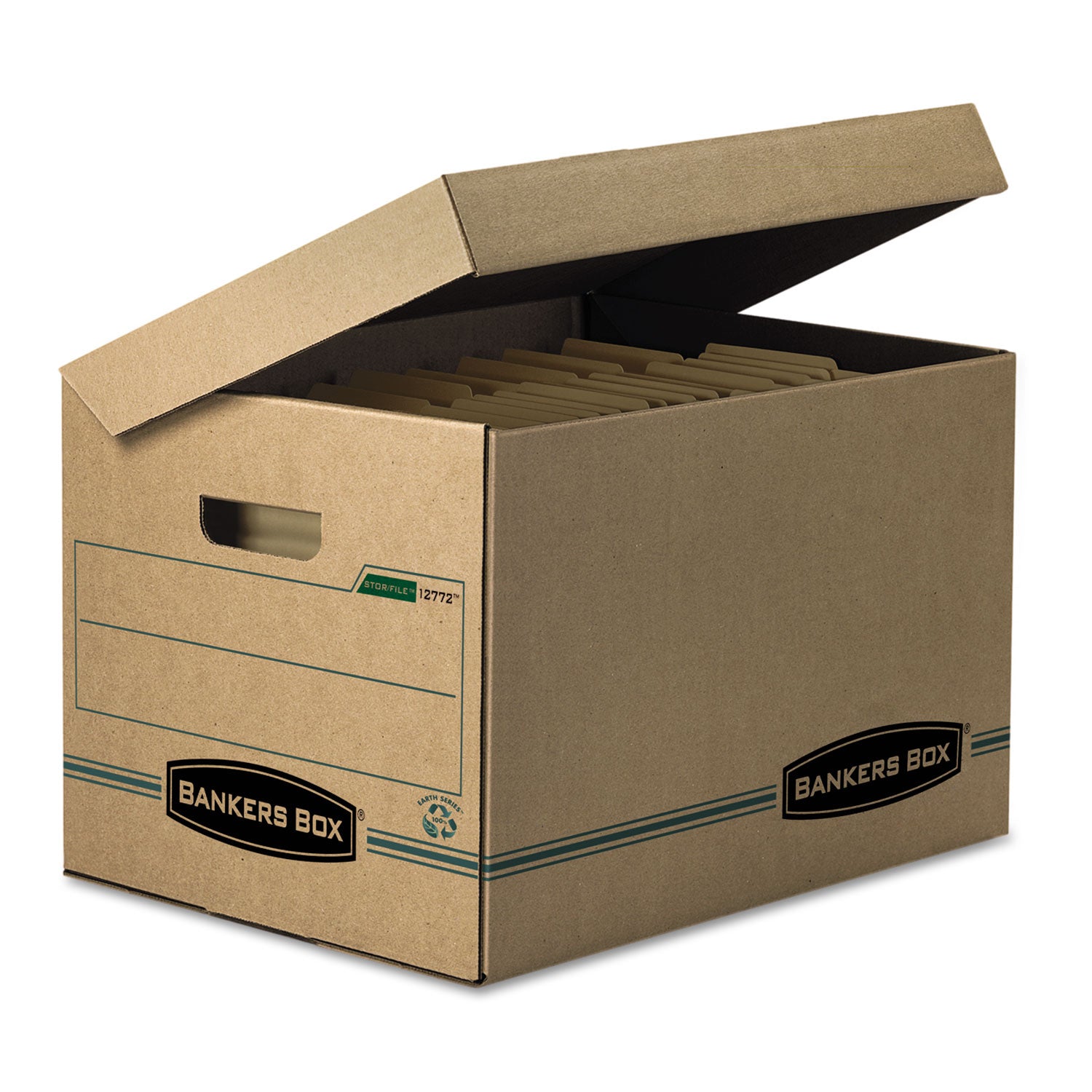 SYSTEMATIC Basic-Duty Attached Lid Storage Boxes, Letter/Legal Files, Kraft/Green, 12/Carton - 
