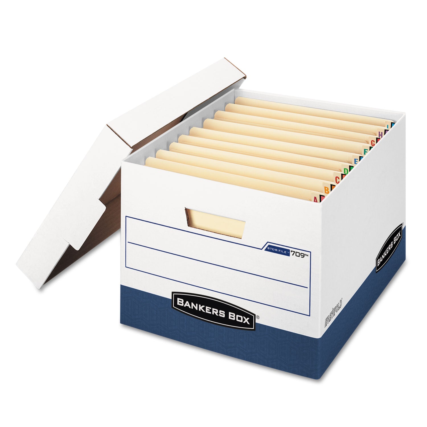 STOR/FILE END TAB Storage Boxes, Letter/Legal Files, White/Blue, 12/Carton - 