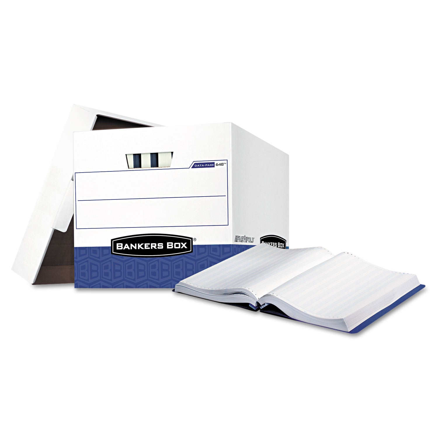 DATA-PAK Storage Boxes, Letter Files, 13.75" x 17.75" x 13", White/Blue, 12/Carton - 