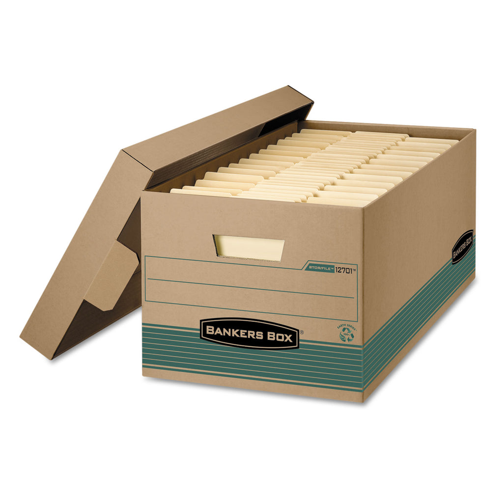 STOR/FILE Medium-Duty 100% Recycled Storage Boxes, Letter Files, 12.88" x 25.38" x 10.25", Kraft/Green, 12/Carton - 
