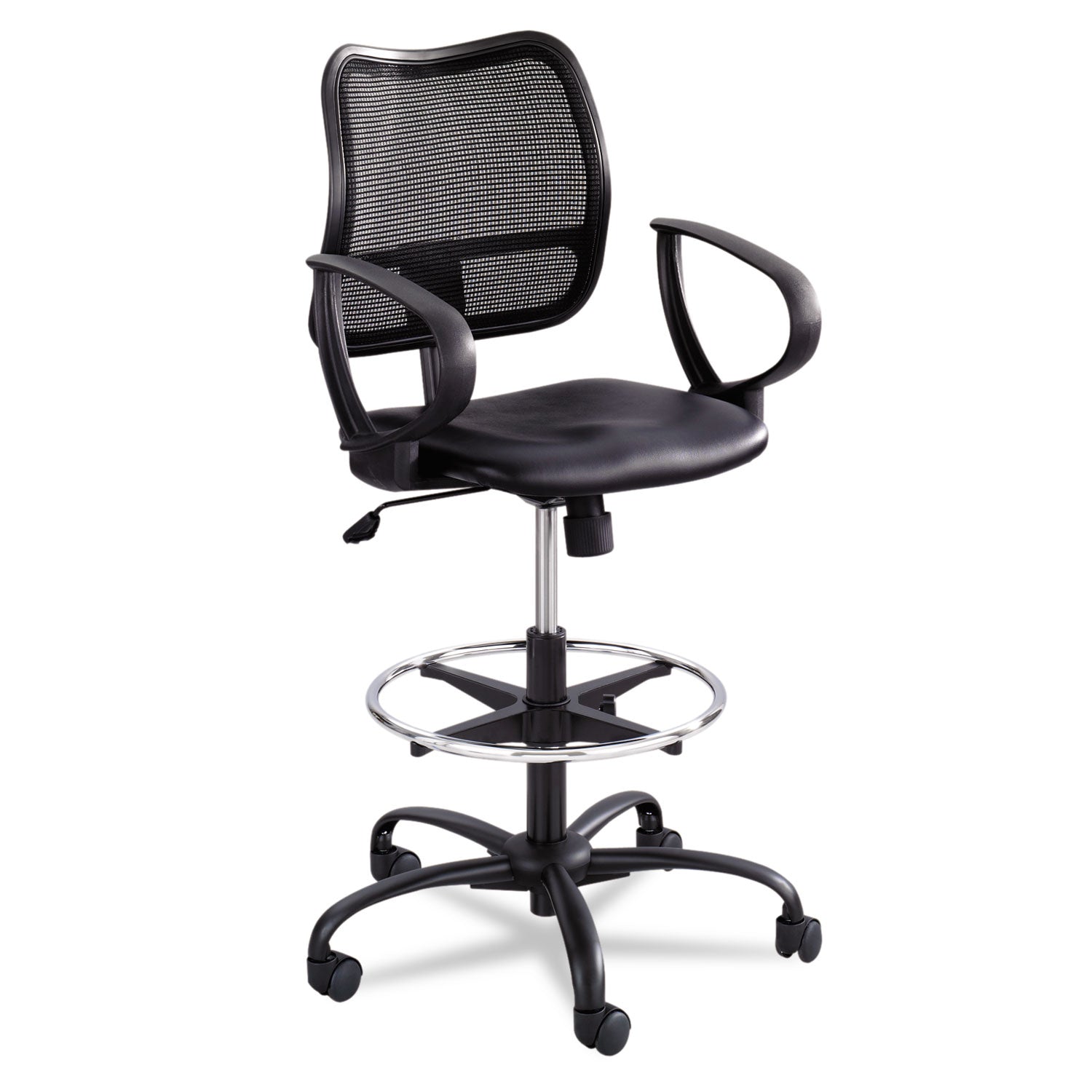 Vue Series Mesh Extended-Height Chair, Supports Up to 250 lb, 23" to 33" Seat Height, Black Vinyl Seat, Black Base - 