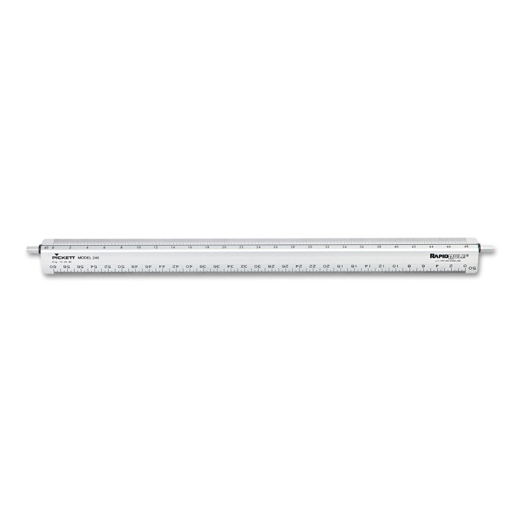 Adjustable Triangular Scale Aluminum Engineers Ruler, 12", Long, Silver - 