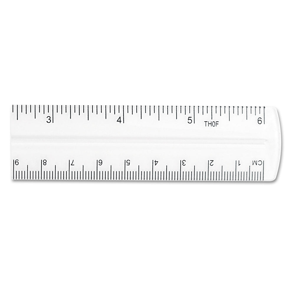 Transparent Shatter-Resistant Plastic Ruler, Standard/Metric, 6" Long, Clear - 