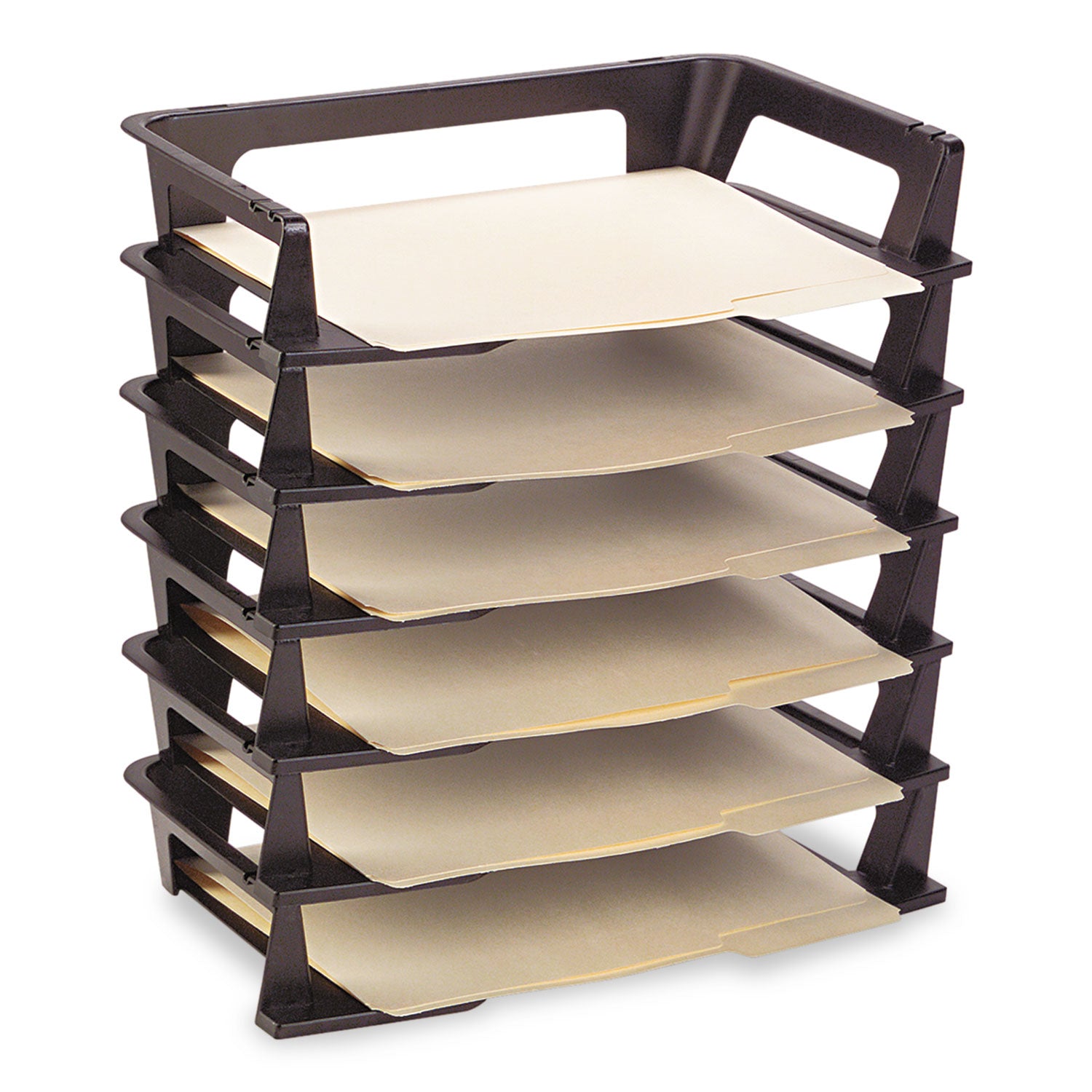 Regeneration Recycled Plastic Letter Tray, 6 Sections, Letter Size Files, 9.13" x 15.25" x 2.75", Black - 