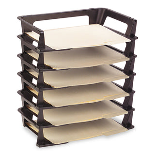 Regeneration Recycled Plastic Letter Tray, 6 Sections, Letter Size Files, 9.13" x 15.25" x 2.75", Black - 