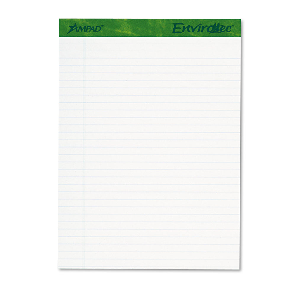 Earthwise by Ampad Recycled Writing Pad, Wide/Legal Rule, Politex Sand Headband, 40 White 8.5 x 11.75 Sheets, 4/Pack - 