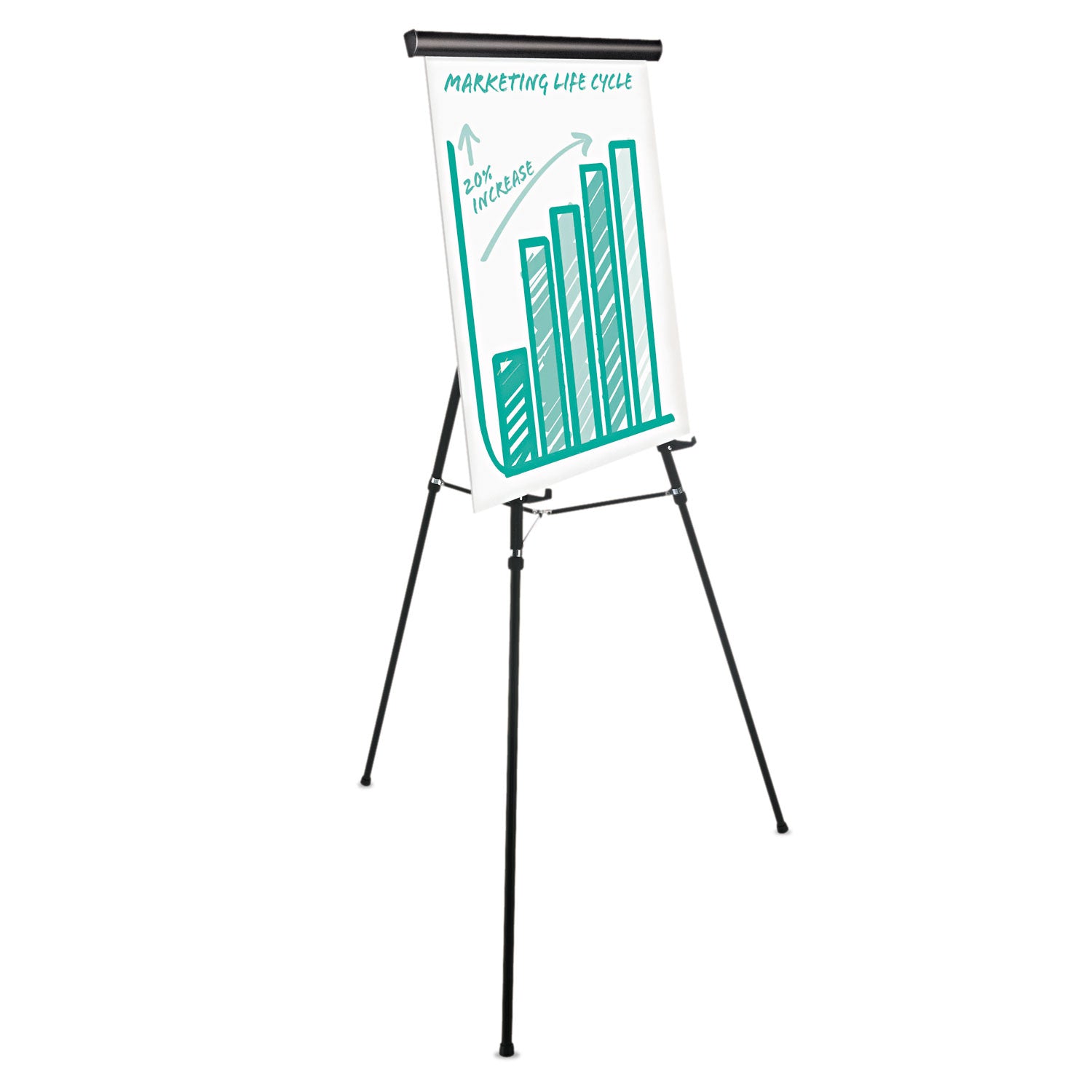 Heavy-Duty Adjustable Presentation Easel, 69" Maximum Height, Metal, Black - 