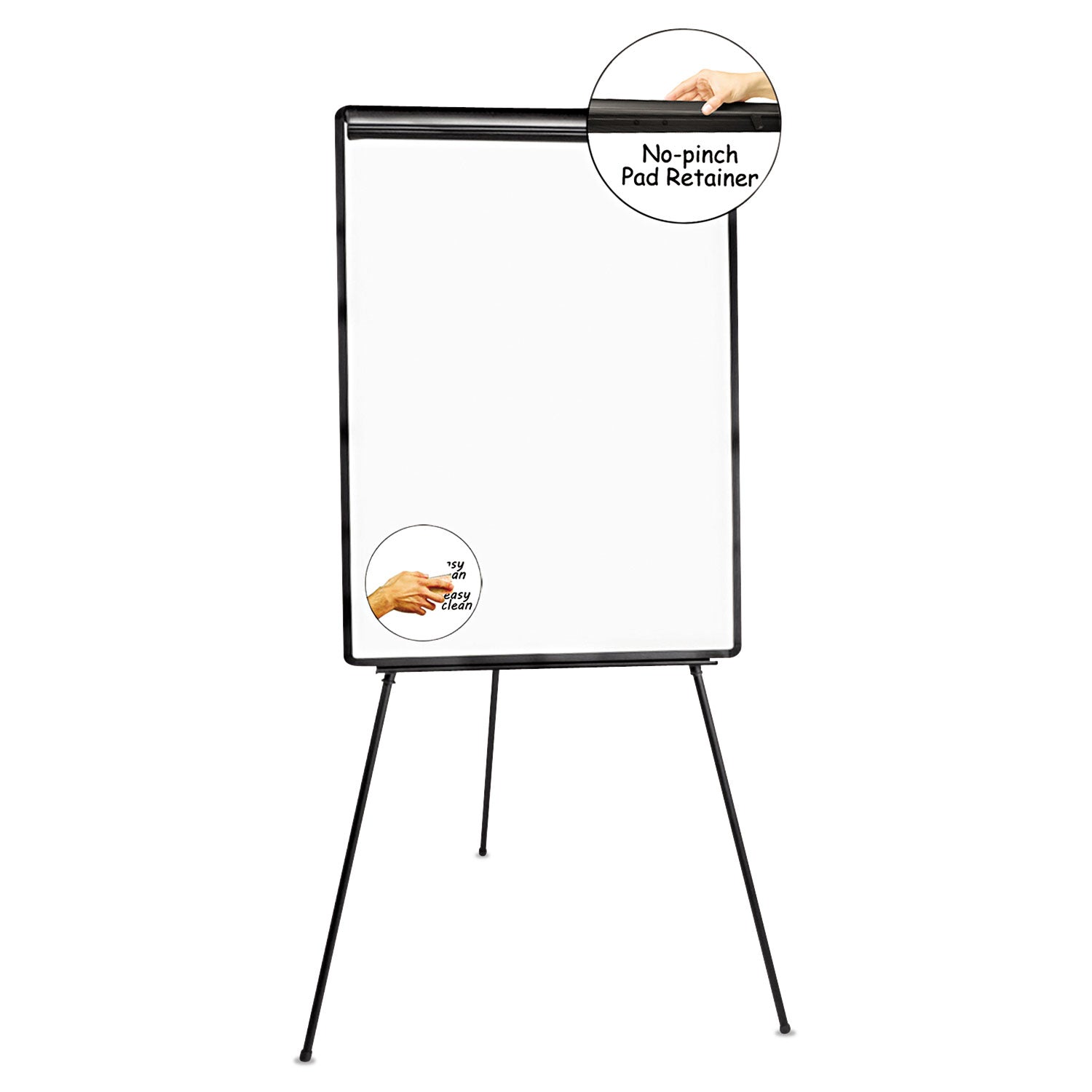 Dry Erase Board with Tripod Easel, 29 x 41, White Surface, Black Frame - 