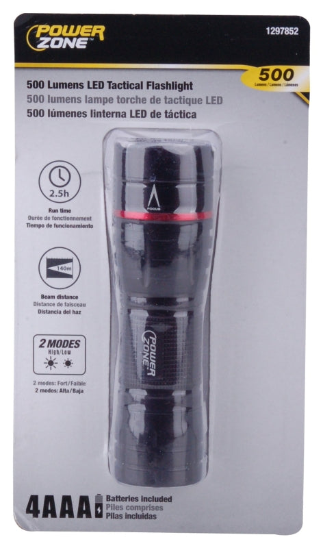 powerzone-12093-tactical-flashlight-aaa-battery-led-lamp-500-lumens-140-m-beam-distance-2-5-hr-run-time-black-red