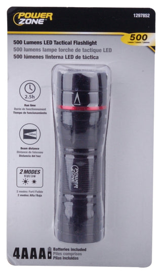 powerzone-12093-tactical-flashlight-aaa-battery-led-lamp-500-lumens-140-m-beam-distance-2-5-hr-run-time-black-red