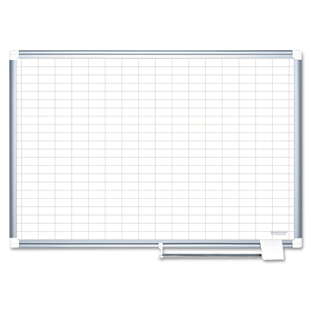 Gridded Magnetic Porcelain Dry Erase Planning Board, 1 x 2 Grid, 72 x 48, White Surface, Silver Aluminum Frame - 