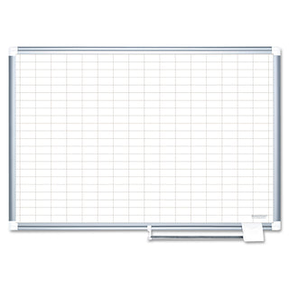 Gridded Magnetic Porcelain Dry Erase Planning Board, 1 x 2 Grid, 72 x 48, White Surface, Silver Aluminum Frame - 
