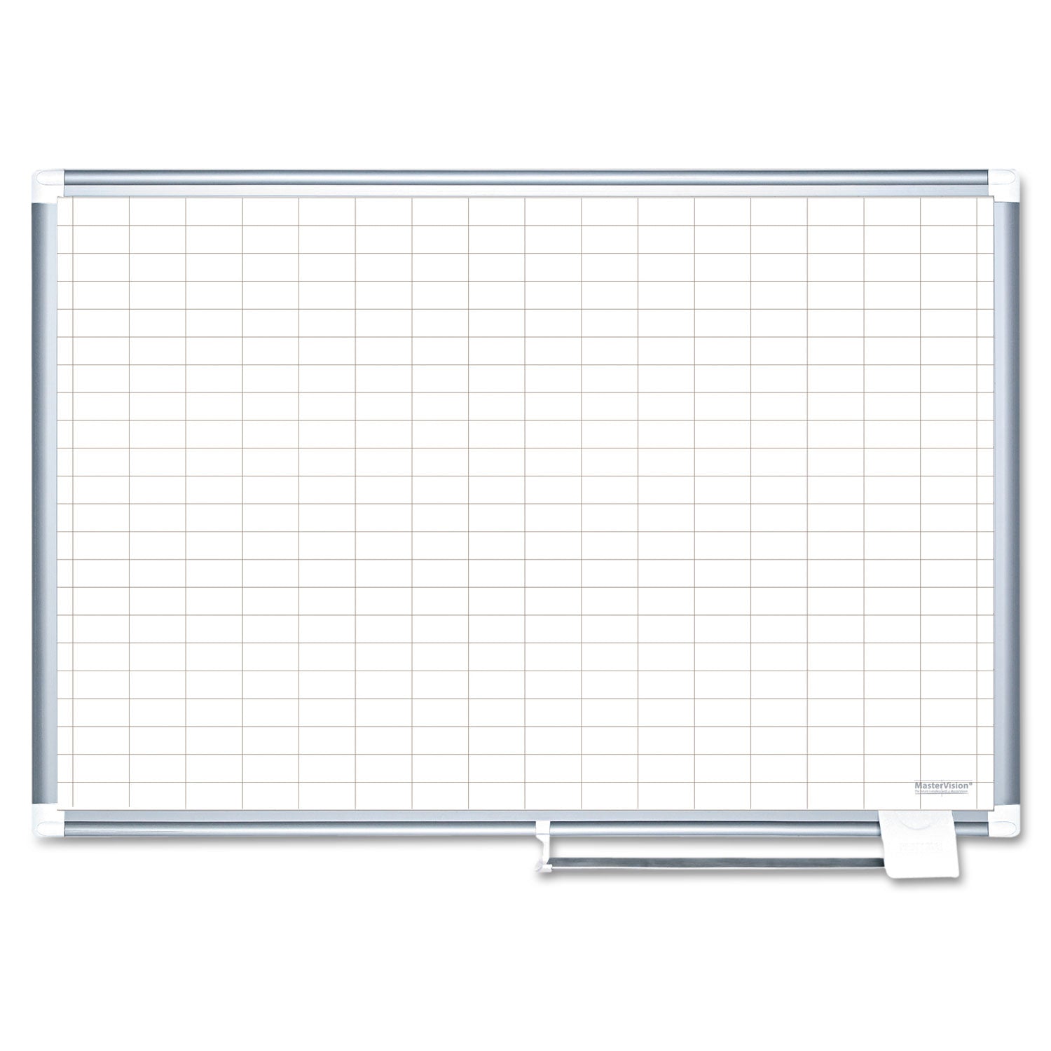 Gridded Magnetic Steel Dry Erase Planning Board, 1 x 2 Grid, 48 x 36, White Surface, Silver Aluminum Frame - 
