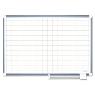 Gridded Magnetic Steel Dry Erase Planning Board, 1 x 2 Grid, 48 x 36, White Surface, Silver Aluminum Frame - 