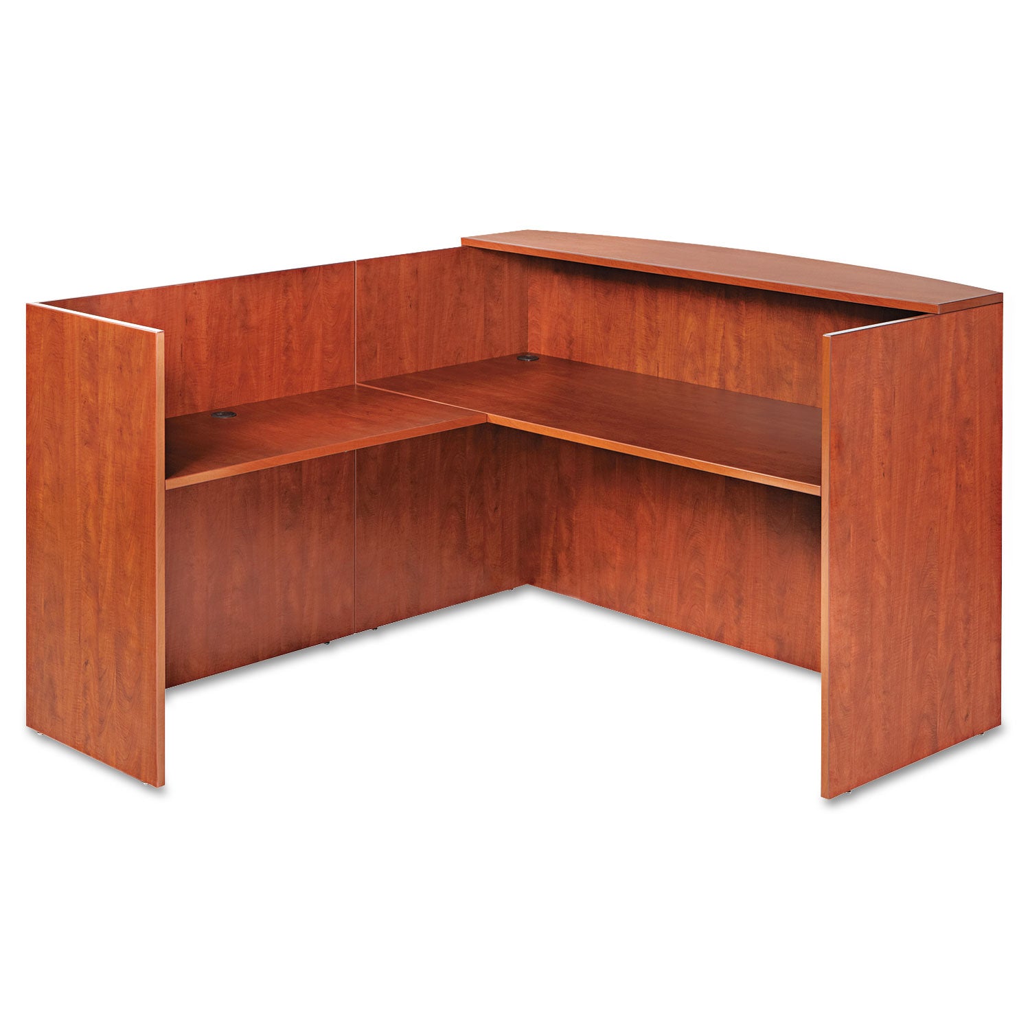 Alera Valencia Series Reception Desk with Transaction Counter, 71" x 35.5" x 29.5" to 42.5", Medium Cherry - 