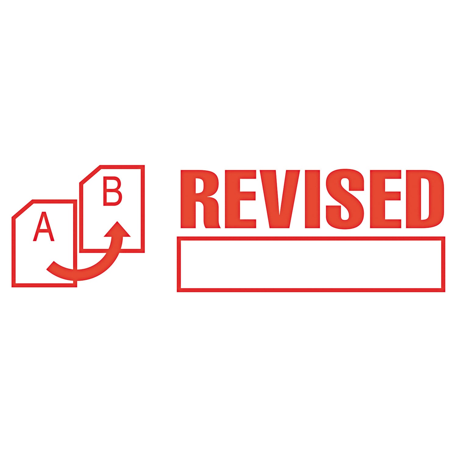 Pre-Inked Shutter Stamp, Red, REVISED, 1.63 x 0.5 - 