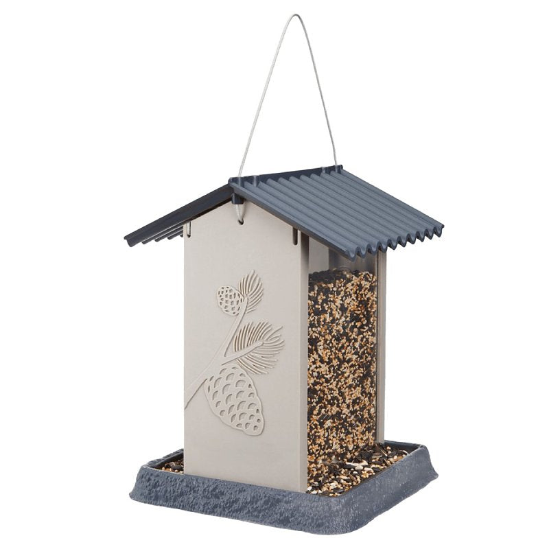 north-states-village-9211m-large-hopper-style-bird-feeder-pinecone-4-25-lb-safflower-wild-bird-plastic