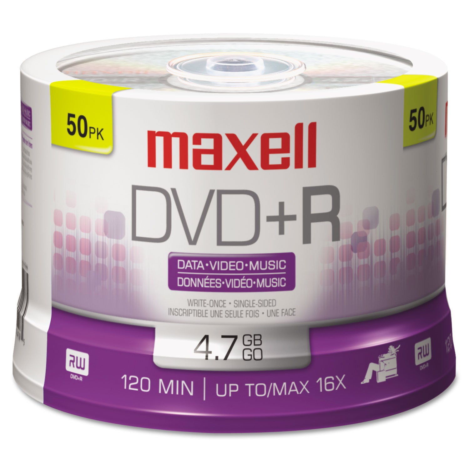DVD+R High-Speed Recordable Disc, 4.7 GB, 16x, Spindle, Silver, 50/Pack - 