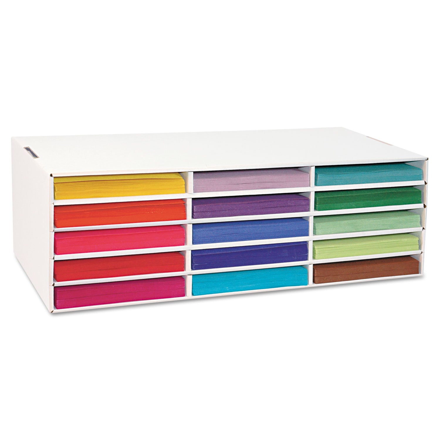 Classroom Keepers Letter-Size Construction Paper Sorter/Storage Box, 15 Compartments, 29.25 x 12.88 x 9.38, White - 