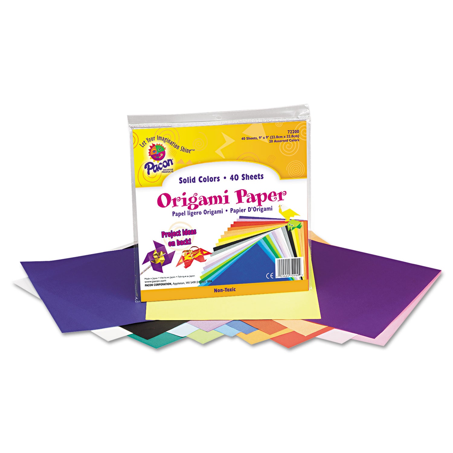 Origami Paper, 30 lb Bond Weight, 9 x 9, Assorted Bright Colors, 40/Pack - 
