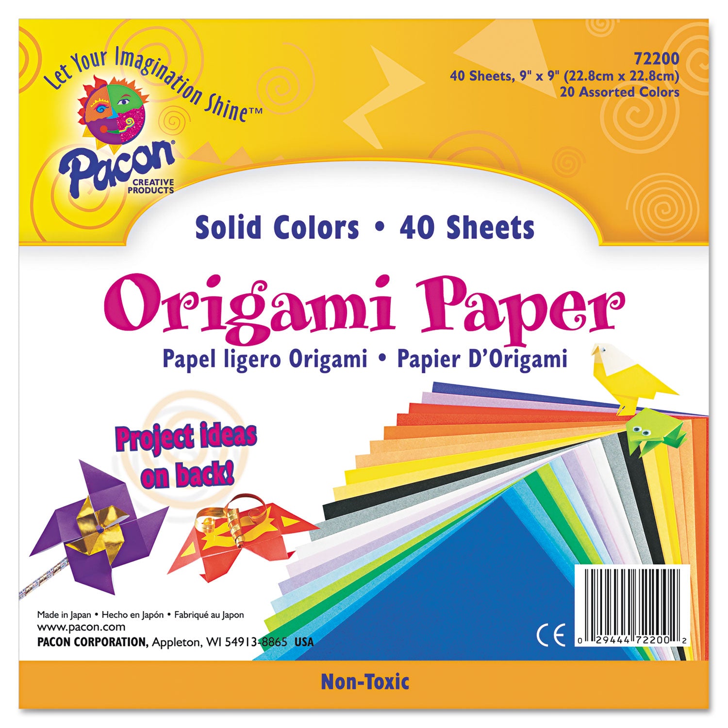 Origami Paper, 30 lb Bond Weight, 9 x 9, Assorted Bright Colors, 40/Pack - 