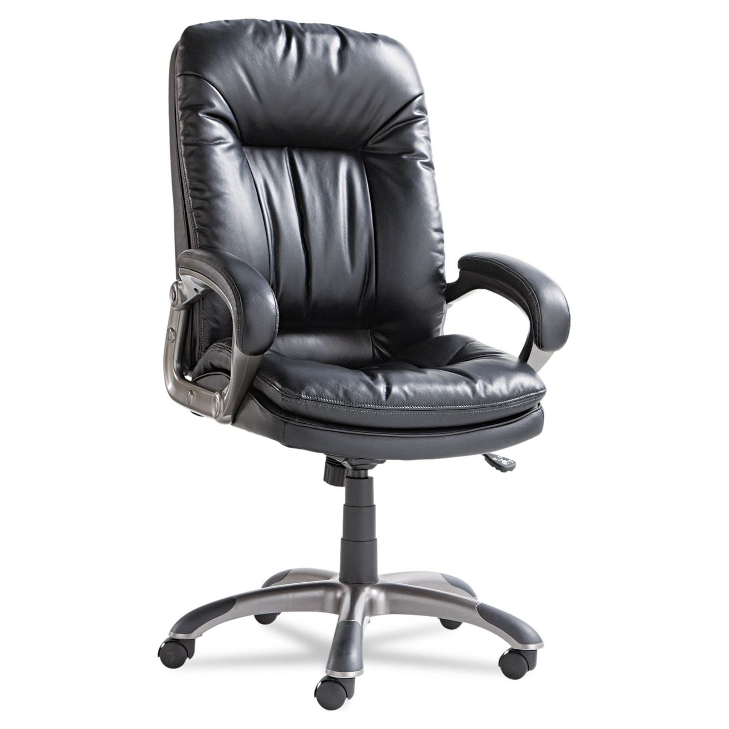 Executive Swivel/Tilt Bonded Leather High-Back Chair, Supports Up to 250 lb, 18.50" to 21.65" Seat Height, Black - 