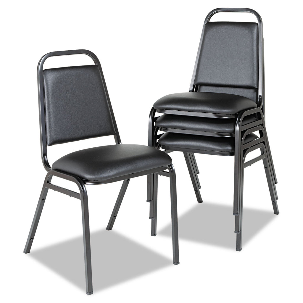 Padded Steel Stacking Chair, Supports Up to 250 lb, 18.5" Seat Height, Black Seat, Black Back, Black Base, 4/Carton - 