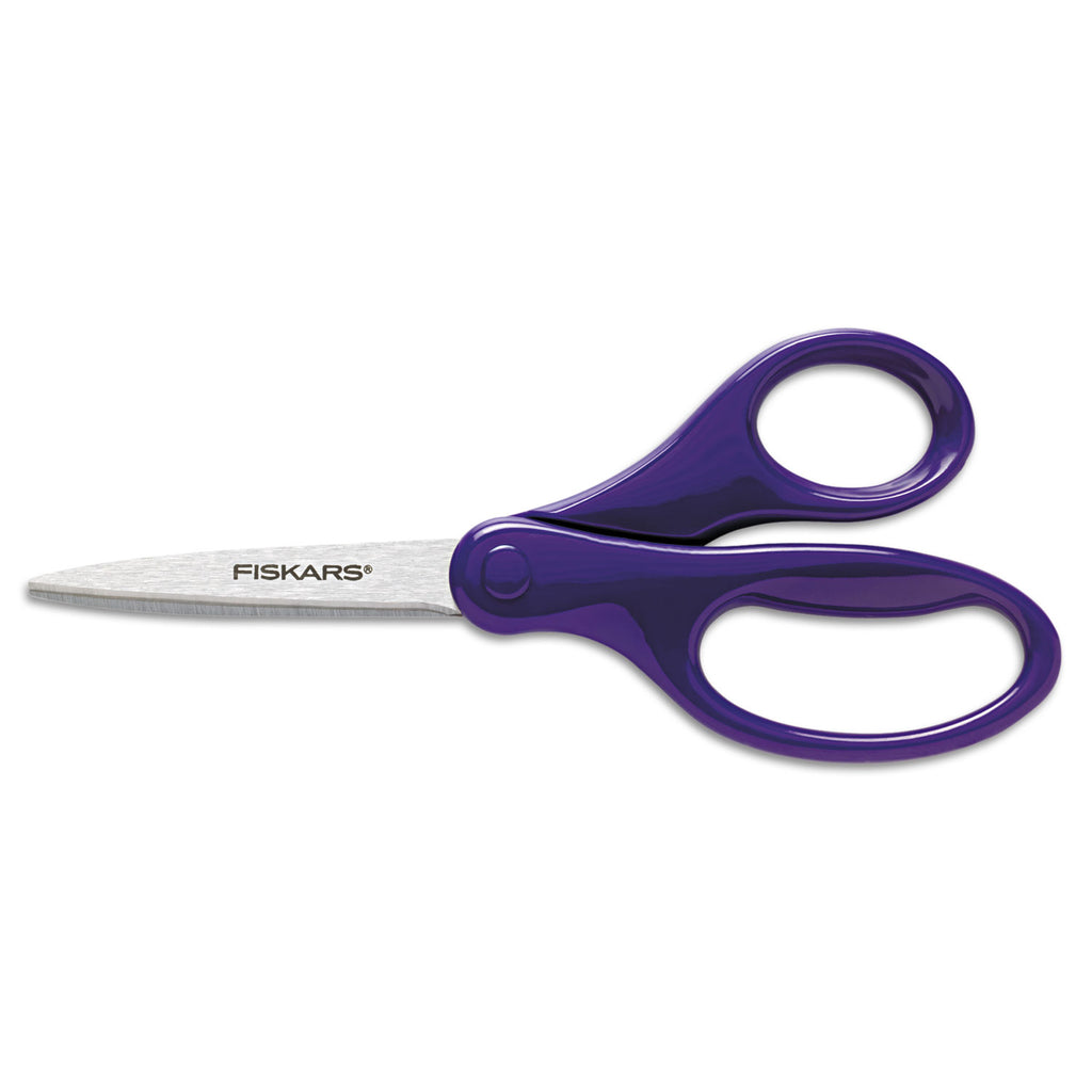 Student Scissors, Pointed Tip, 7" Long, 3" Cut Length, Straight Handles, Randomly Assorted Colors - 