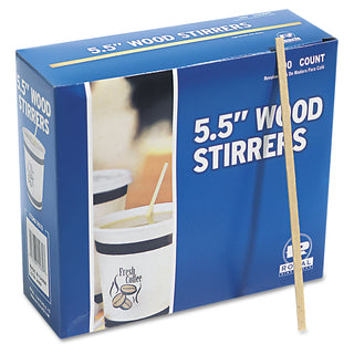 Wood Coffee Stirrers, 5.5", 10,000/Carton