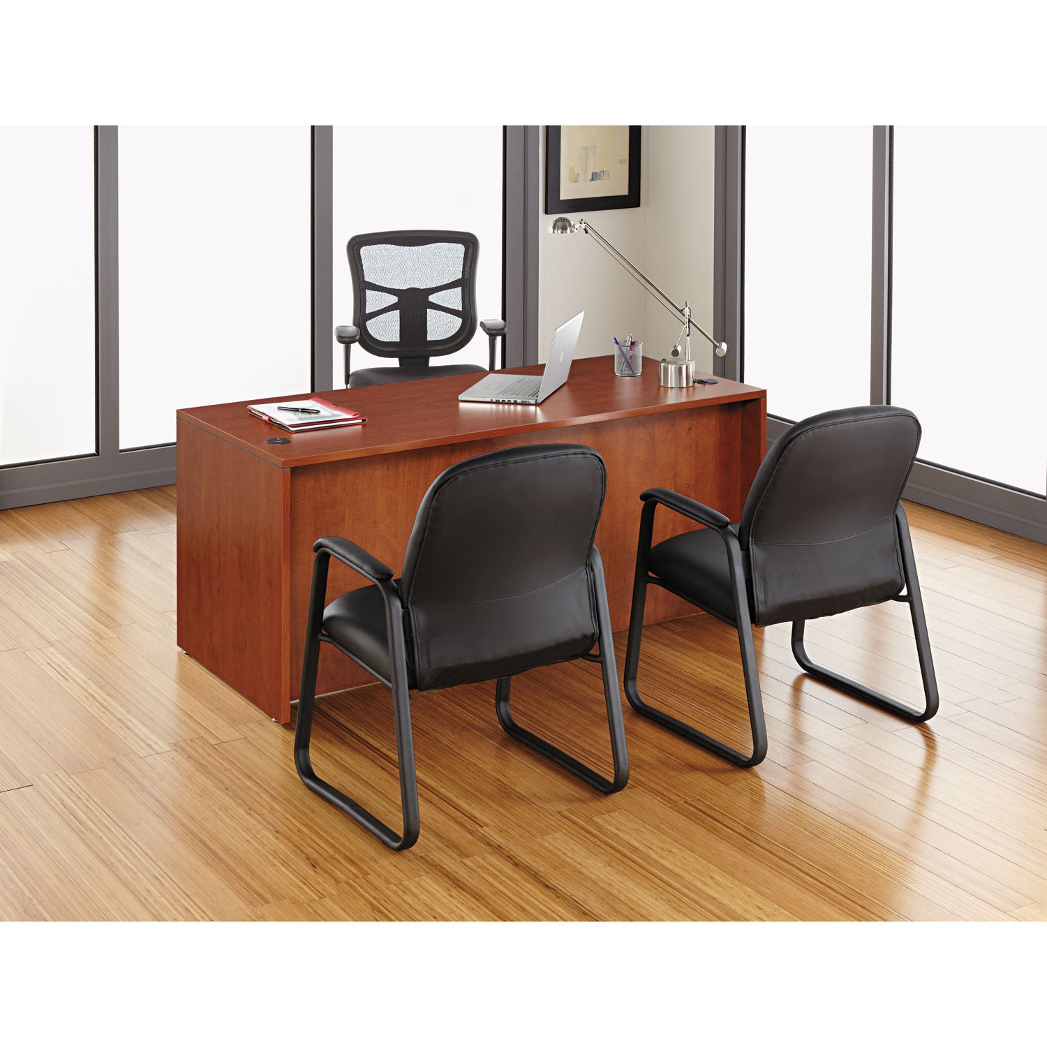 Alera Genaro Bonded Leather High-Back Guest Chair, 24.60" x 24.80" x 36.61", Black Seat, Black Back, Black Base - 