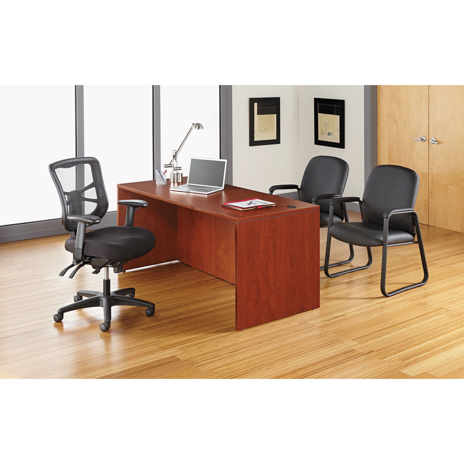 Alera Genaro Bonded Leather High-Back Guest Chair, 24.60" x 24.80" x 36.61", Black Seat, Black Back, Black Base - 