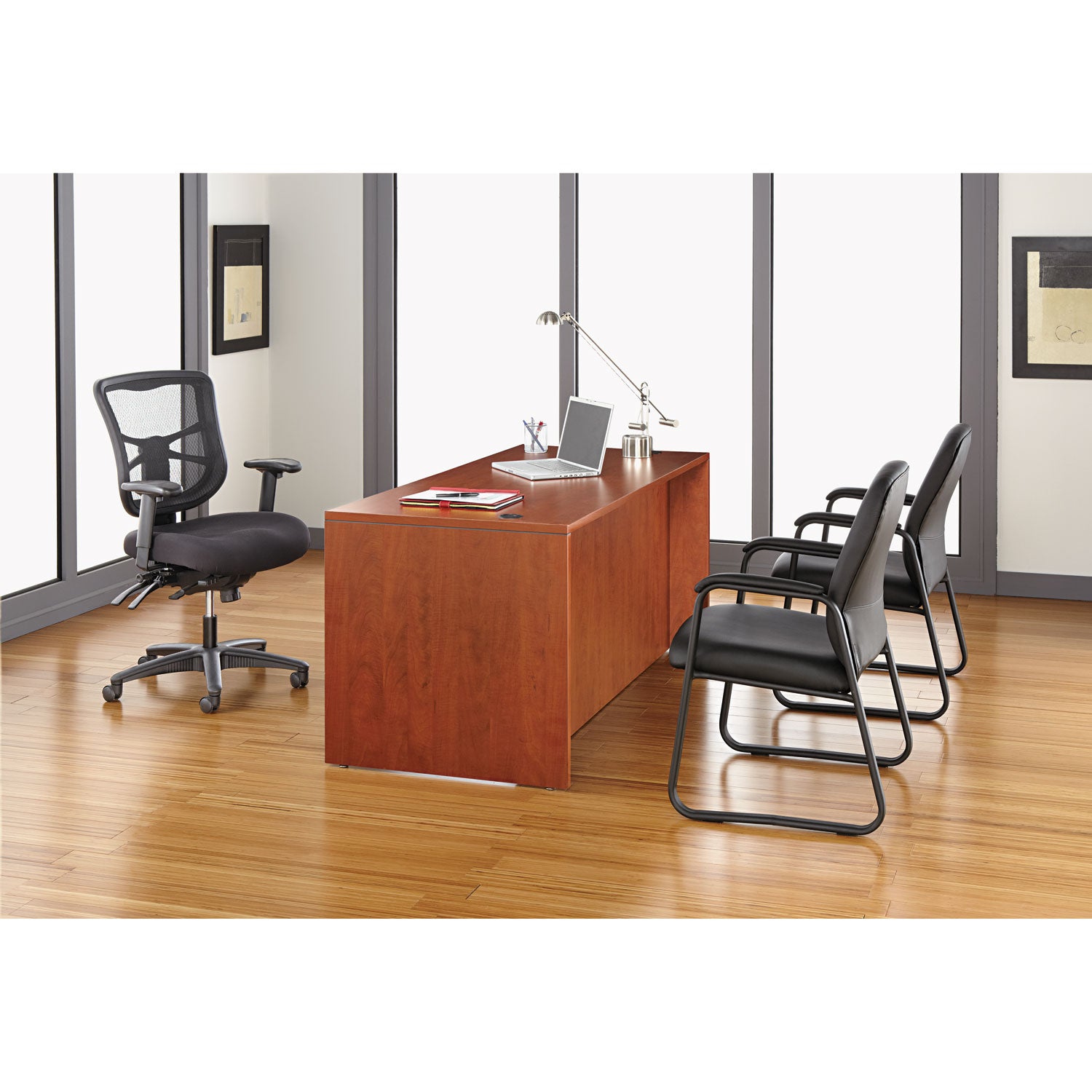 Alera Genaro Bonded Leather High-Back Guest Chair, 24.60" x 24.80" x 36.61", Black Seat, Black Back, Black Base - 