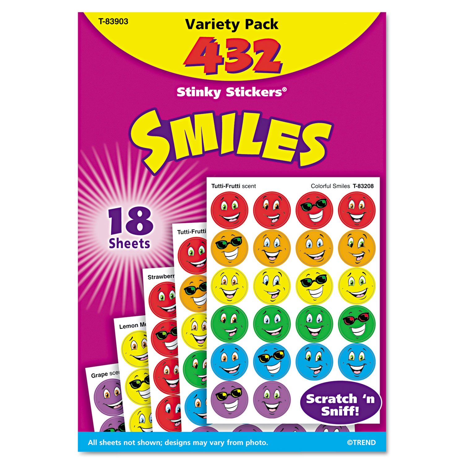 Stinky Stickers Variety Pack, Smiles, Assorted Colors, 432/Pack - 