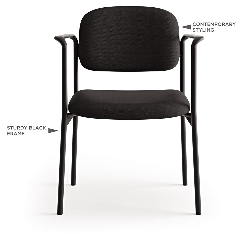 VL616 Stacking Guest Chair with Arms, Fabric Upholstery, 23.25" x 21" x 32.75", Charcoal Seat, Charcoal Back, Black Base - 