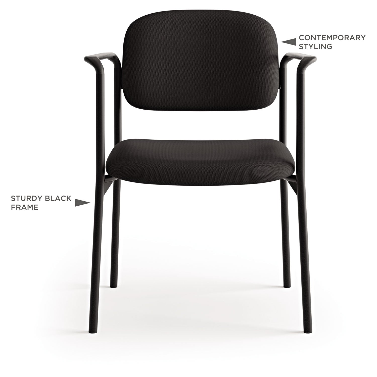 VL616 Stacking Guest Chair with Arms, Fabric Upholstery, 23.25" x 21" x 32.75", Charcoal Seat, Charcoal Back, Black Base - 