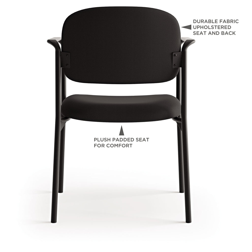 VL616 Stacking Guest Chair with Arms, Fabric Upholstery, 23.25" x 21" x 32.75", Charcoal Seat, Charcoal Back, Black Base - 