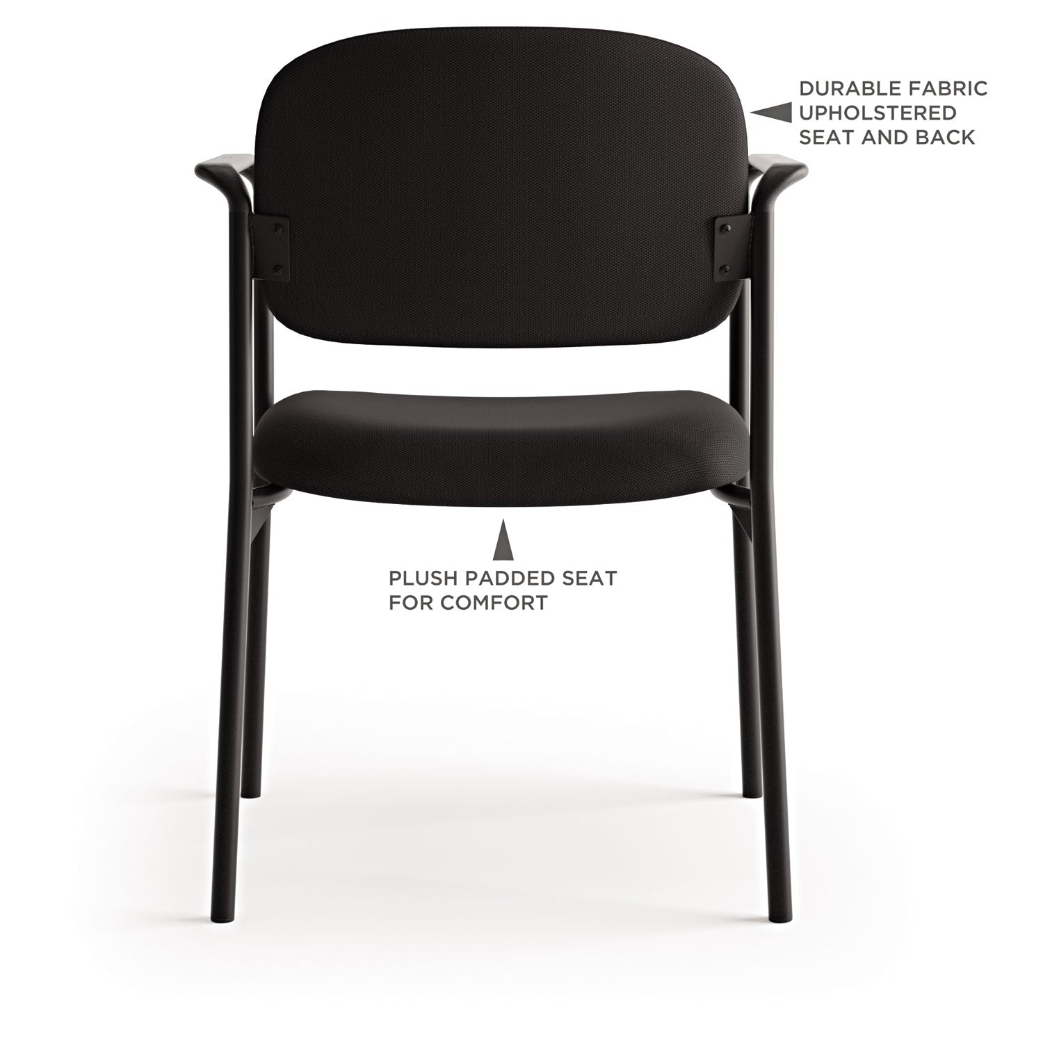 VL616 Stacking Guest Chair with Arms, Fabric Upholstery, 23.25" x 21" x 32.75", Charcoal Seat, Charcoal Back, Black Base - 