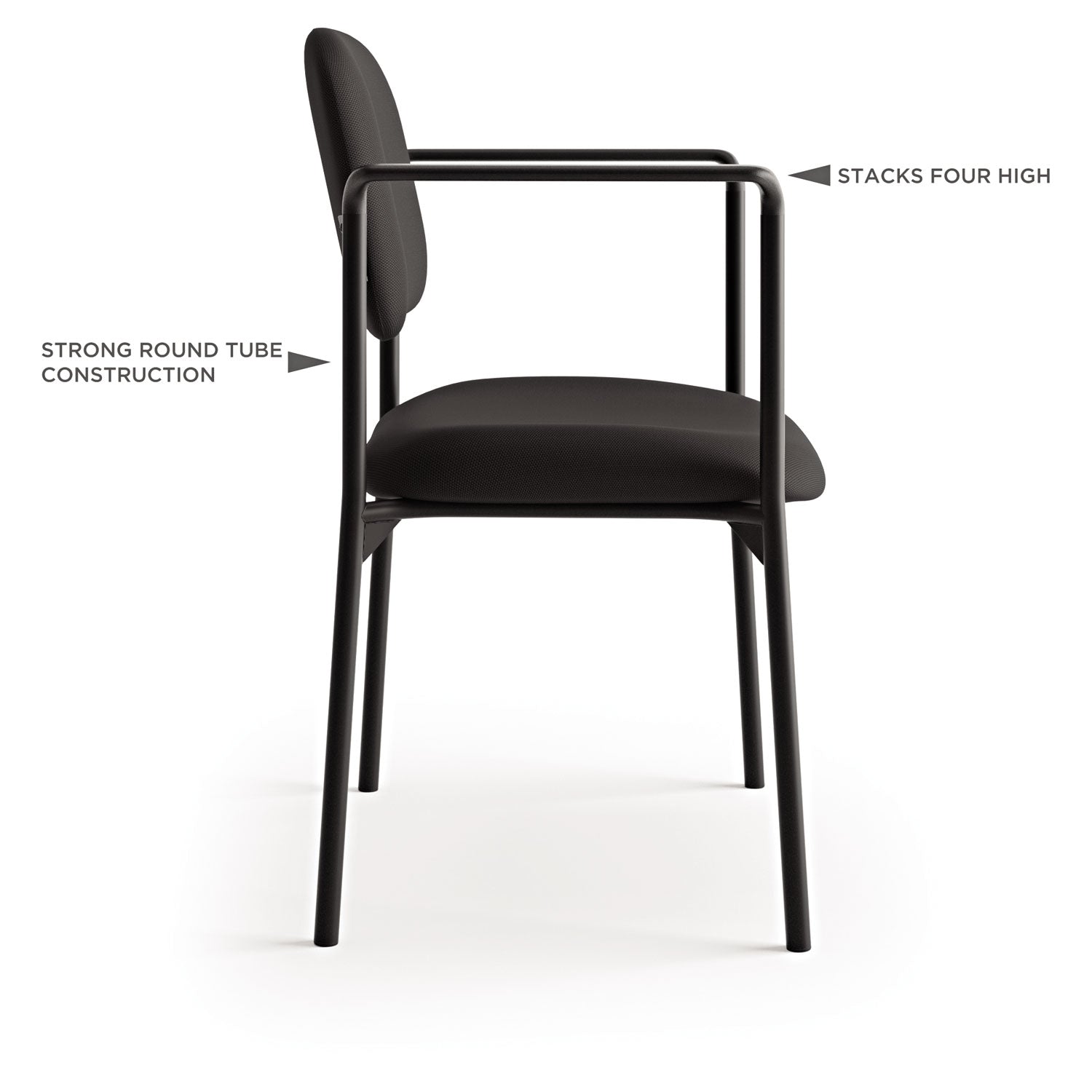 VL616 Stacking Guest Chair with Arms, Fabric Upholstery, 23.25" x 21" x 32.75", Charcoal Seat, Charcoal Back, Black Base - 