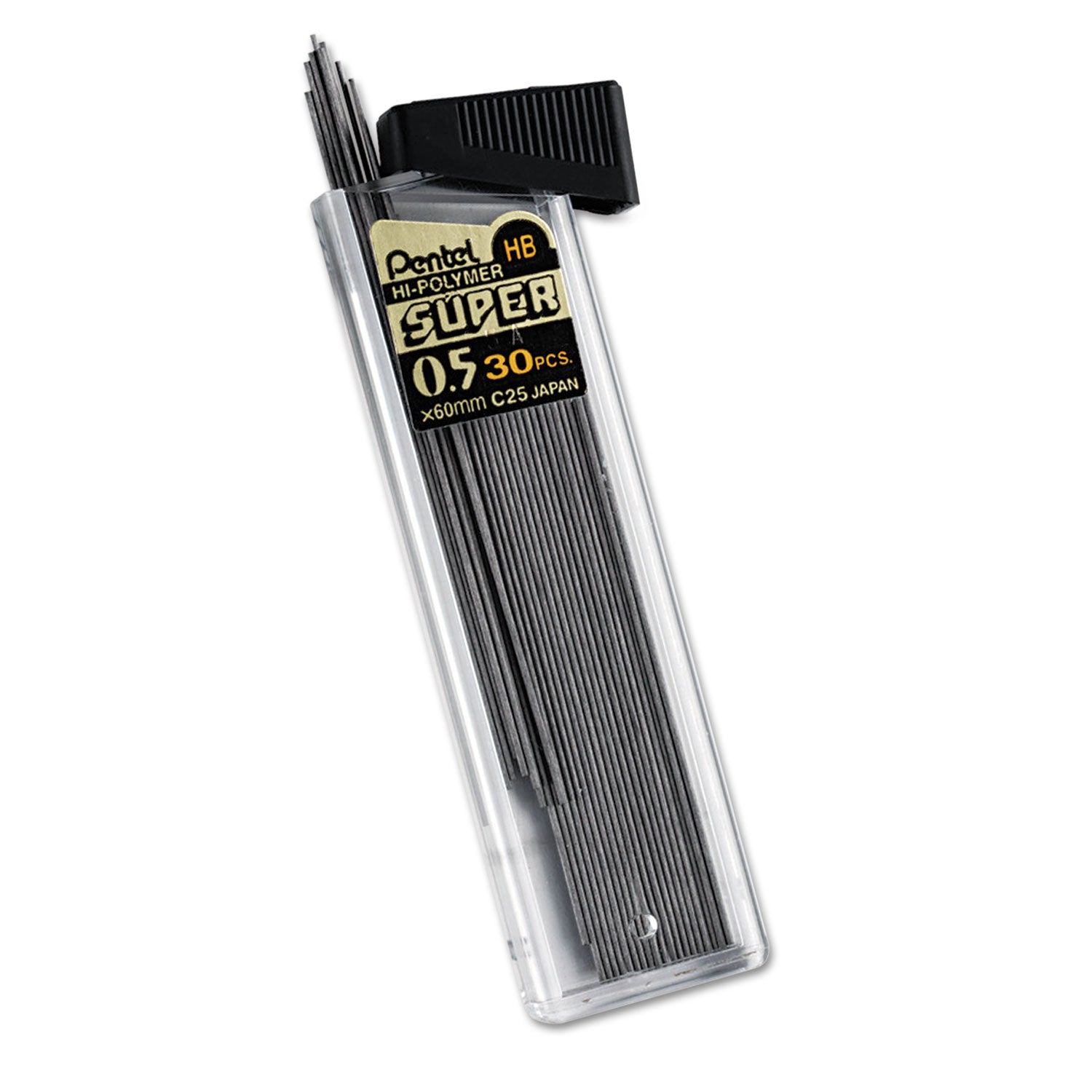 Super Hi-Polymer Lead Refills, 0.5 mm, HB, Black, 30/Tube - 