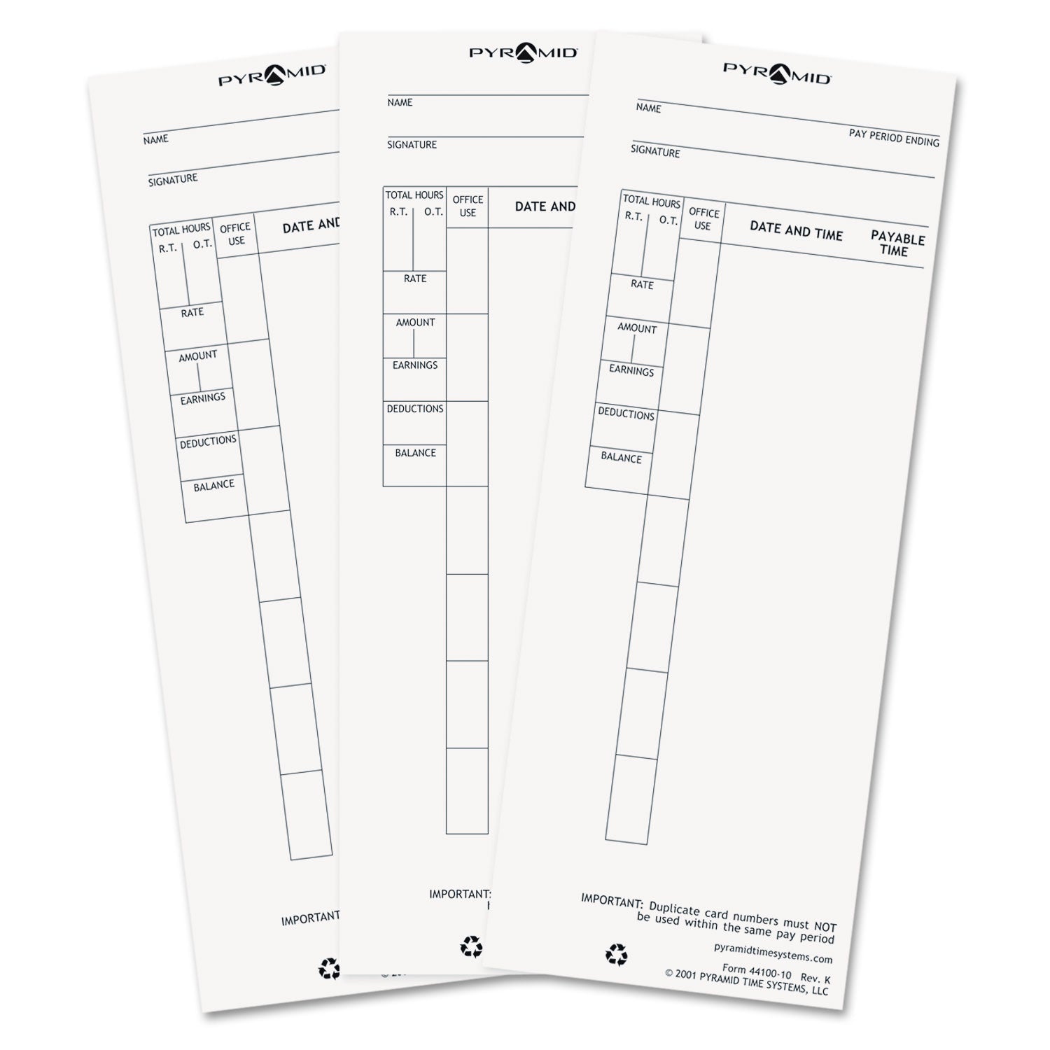 Time Clock Cards for Pyramid Technologies 4000, One Side, 3.5 x 8.5, 100/Pack