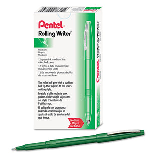 Rolling Writer Roller Ball Pen, Stick, Medium 0.8 mm, Green Ink, Green Barrel, Dozen