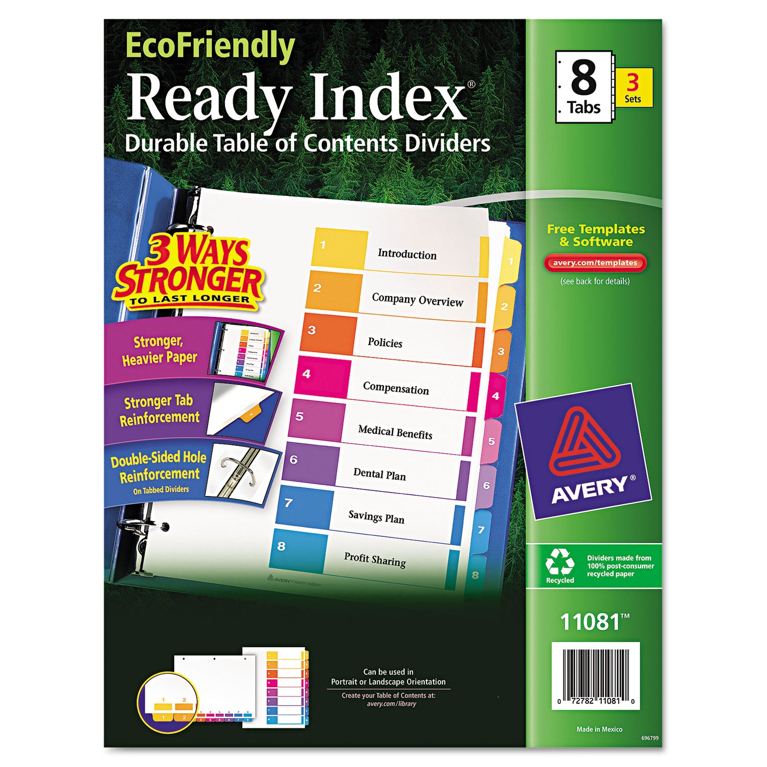 Customizable Table of Contents Ready Index Dividers with Multicolor Tabs, 8-Tab, 1 to 8, 11 x 8.5, White, 3 Sets - 