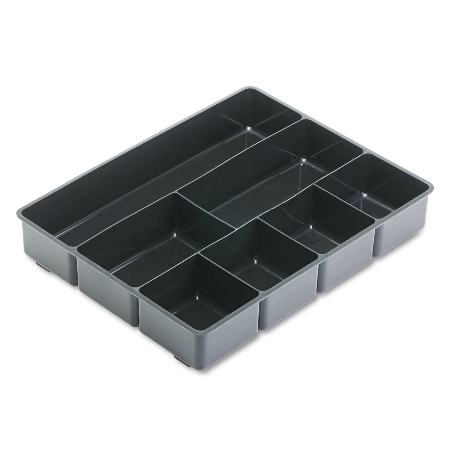 Extra Deep Desk Drawer Director Tray, Seven Compartments, 11.88 x 15 x 2.5, Plastic, Black - 