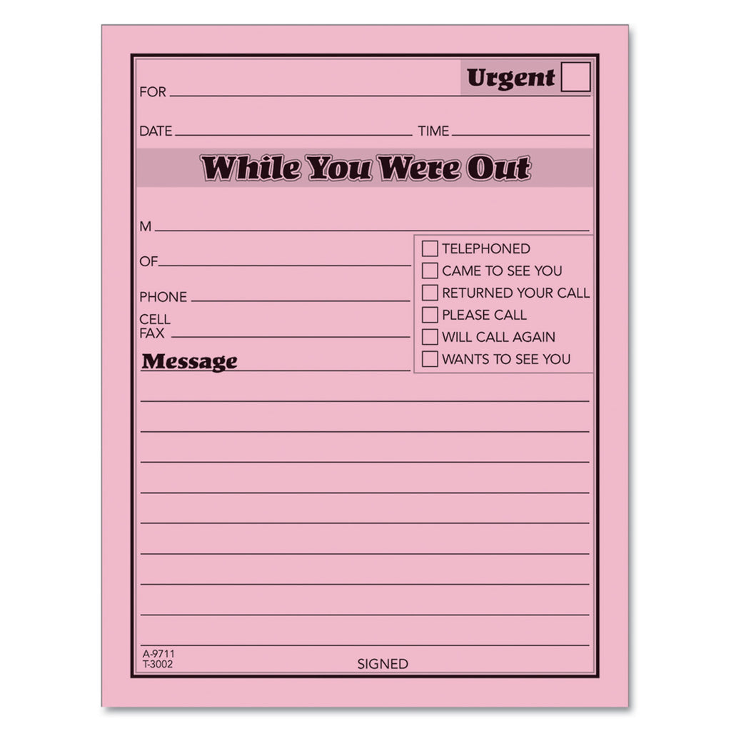 Pink Message Pad, One-Part (No Copies), 4.25 x 5.5, 50 Forms/Pad, 12 Pads/Pack - 