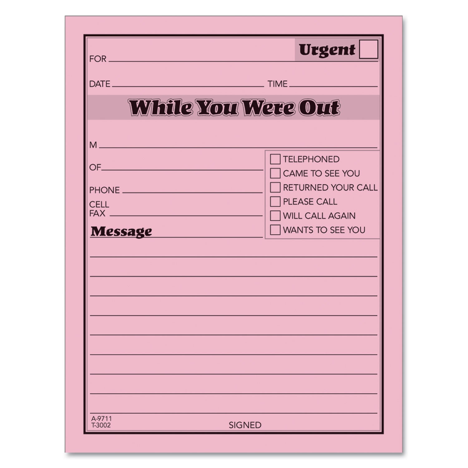 Pink Message Pad, One-Part (No Copies), 4.25 x 5.5, 50 Forms/Pad, 12 Pads/Pack - 