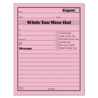 Pink Message Pad, One-Part (No Copies), 4.25 x 5.5, 50 Forms/Pad, 12 Pads/Pack - 